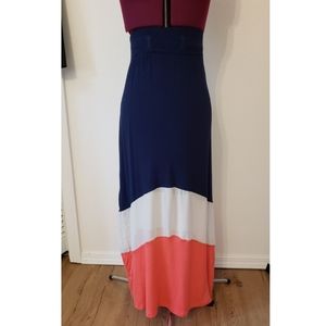 Navy Blue Colorblock Maxi Skirt, Ankle Length, Size Small